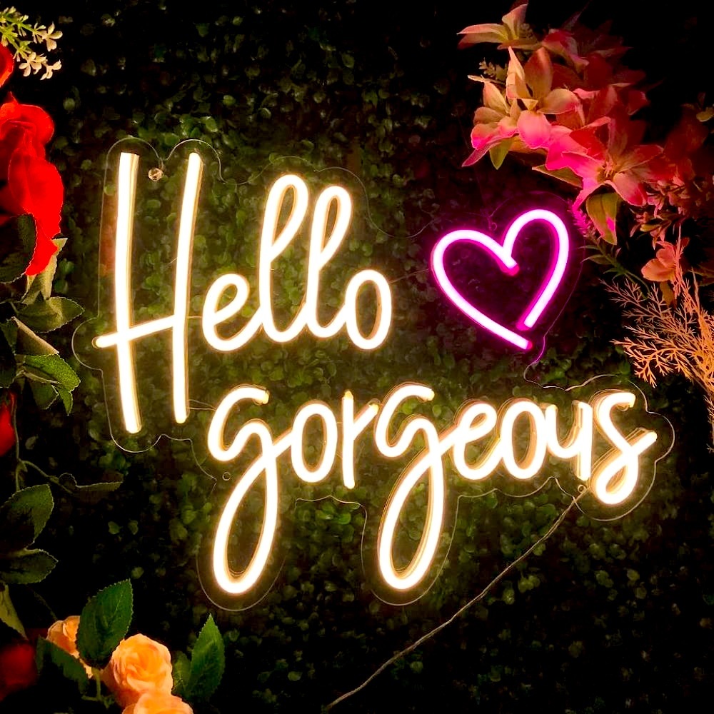 Hello Gorgeous Heart Neon Pink White Party/Dorm/Wedding/Bday/Bachelorette Decor - Picture 4 of 7